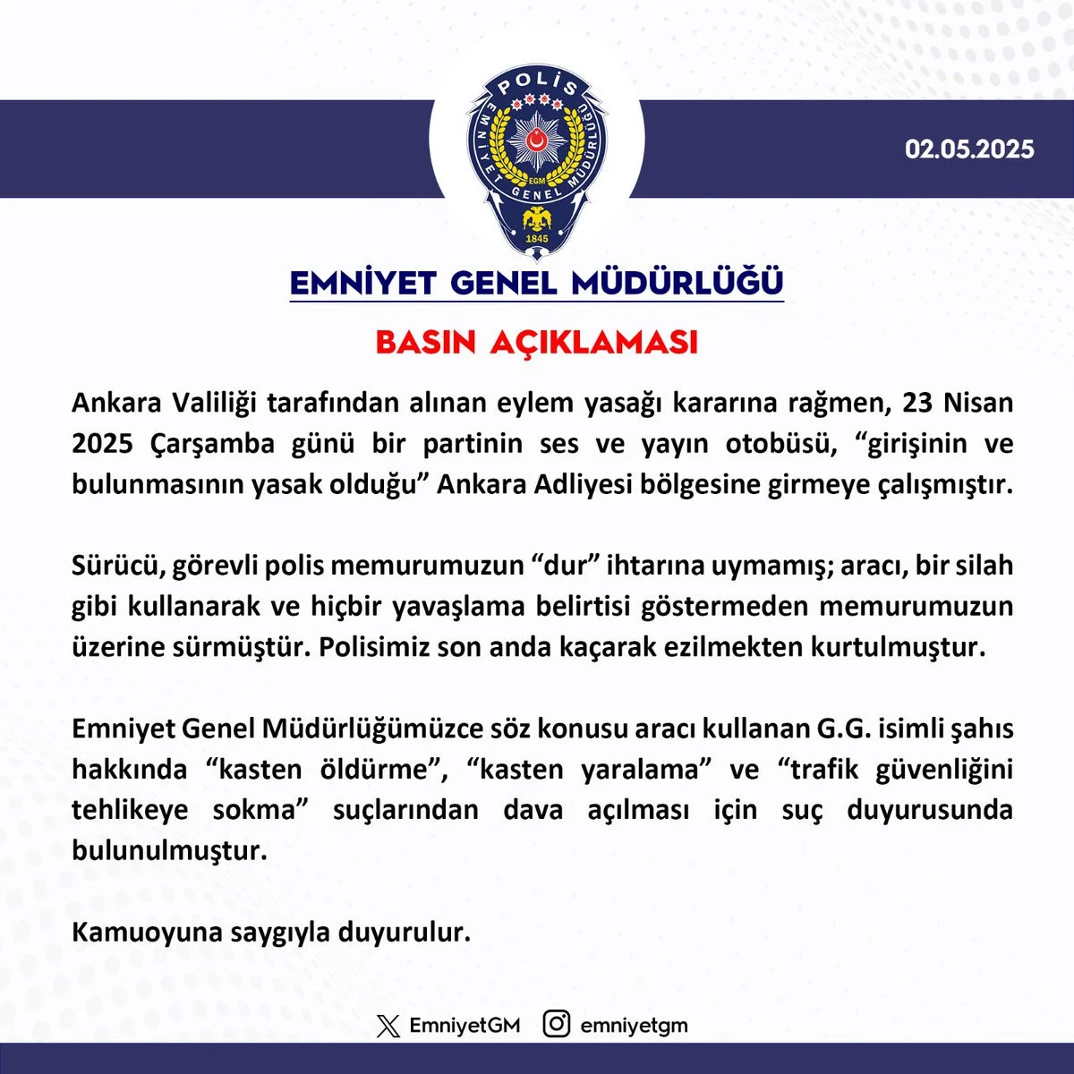 CHP'nin şoförü, polisin üzerine otobüs sürmüştü: EGM açıklama