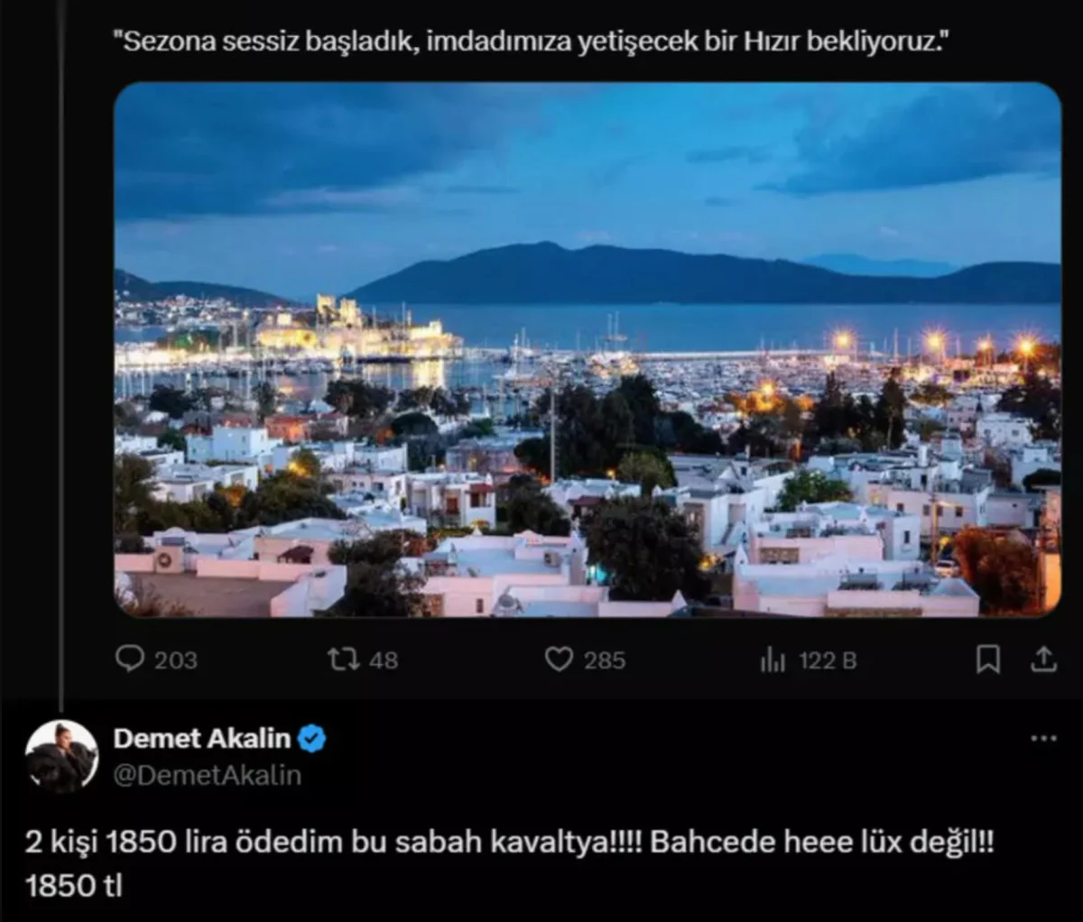 Demet Akalın'dan Bodrum'daki kahvaltı fiyatına tepki