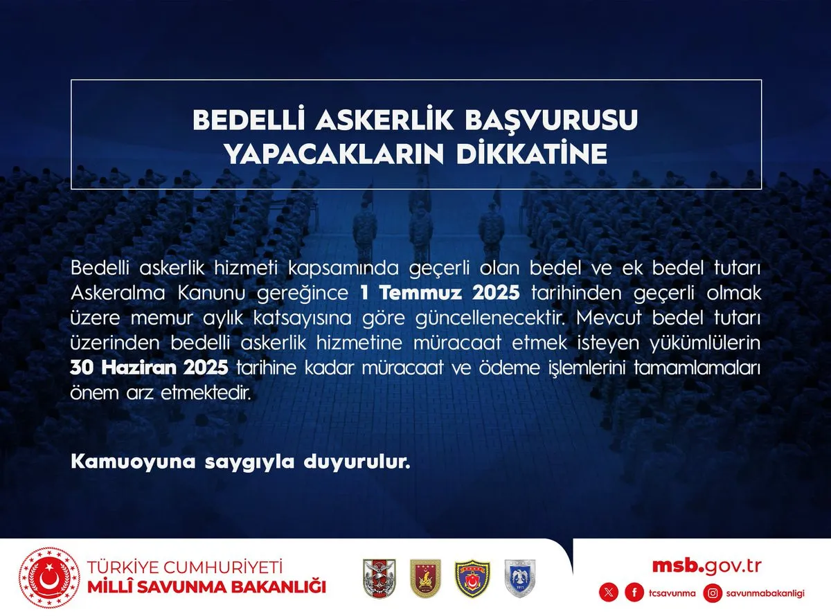 "MSB'den bedelli askerlik uyarısı: Zam yolda"