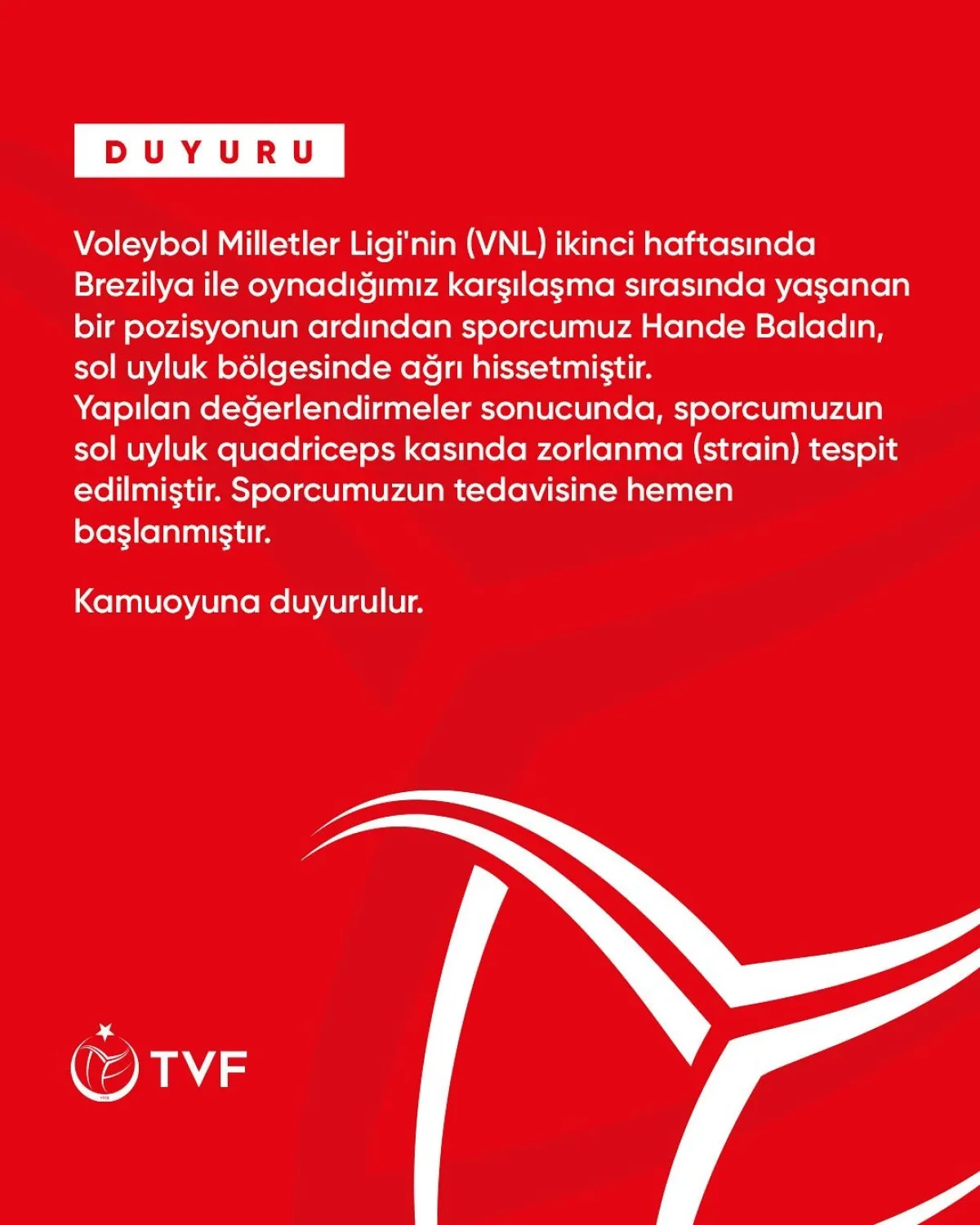 Hande Baladın’dan Kötü Haber: TVF Sakatlığı Doğruladı
